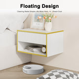 4ever2buy Floating Nightstand Set of 2, Modern Wall Mounted Nightstand with Open Shelf and Fluted Drawer, White and Gold Night Stand for Bedroom, White 4ever2buy