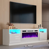 AMERLIFE 80" TV Stand with 40" Electric Fireplace Large Modern Matte Texture Media Entertainment Center with Highlight Storage Cabinet and 12 Colors LED Lights for TVs Up to 90", 80 inches, White AMERLIFE