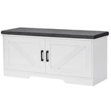 HOMSHO 2-Tier Storage Bench,Shoe Bench with Padded Seat Cushion, Entryway Bench with 2 Barn Doors,Adjustable Shelf, 39.4" L x 13.8" W x 17.7" H, for Entryway, Living Room, Bedroom,White HOMSHO