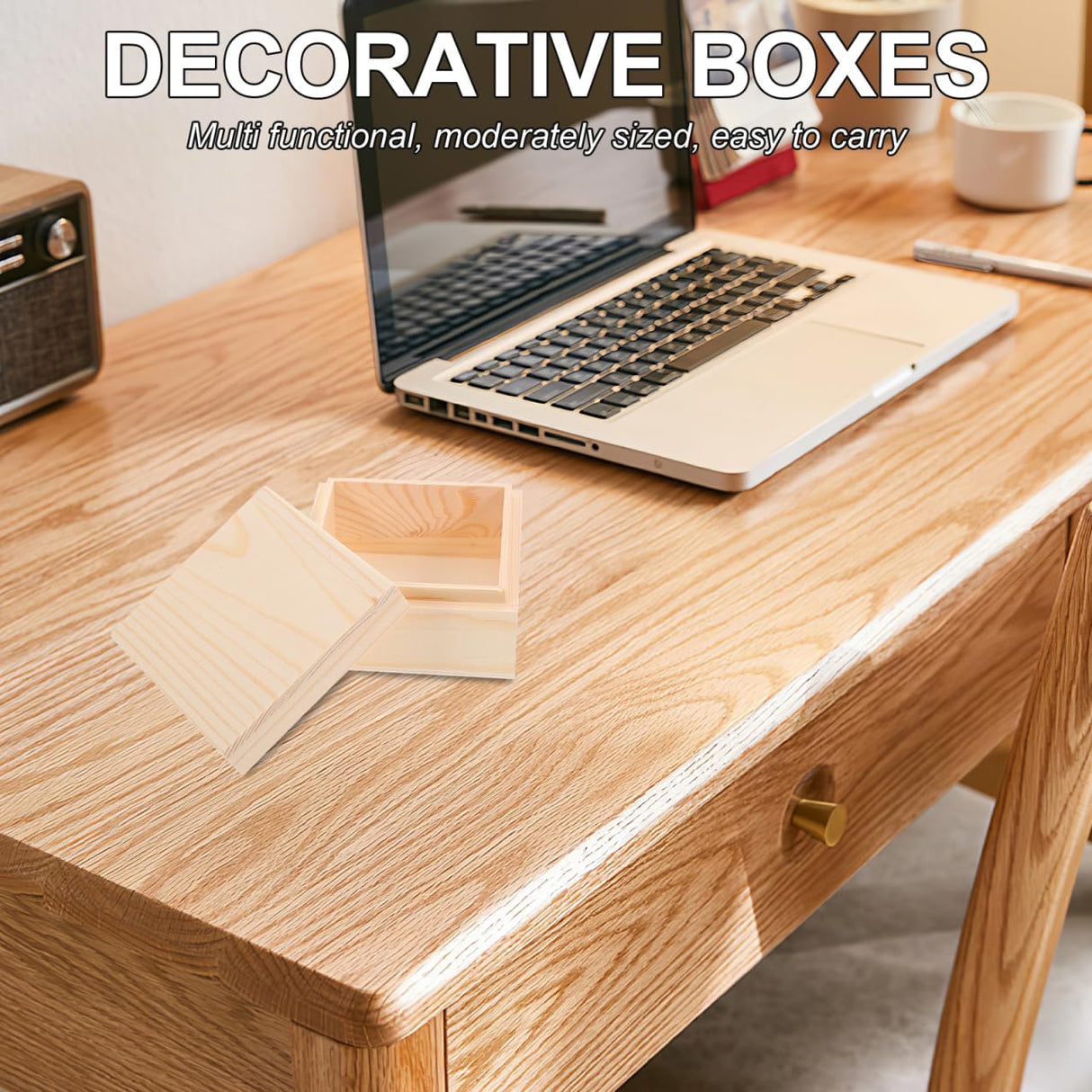 Luxshiny Unfinished Wood Box, 2pcs Square Wooden Treasure Box Small Blank Jewelry Trinket Box Natural DIY Craft Stash Organizer Storage Box for Collectibles Succulent Luxshiny