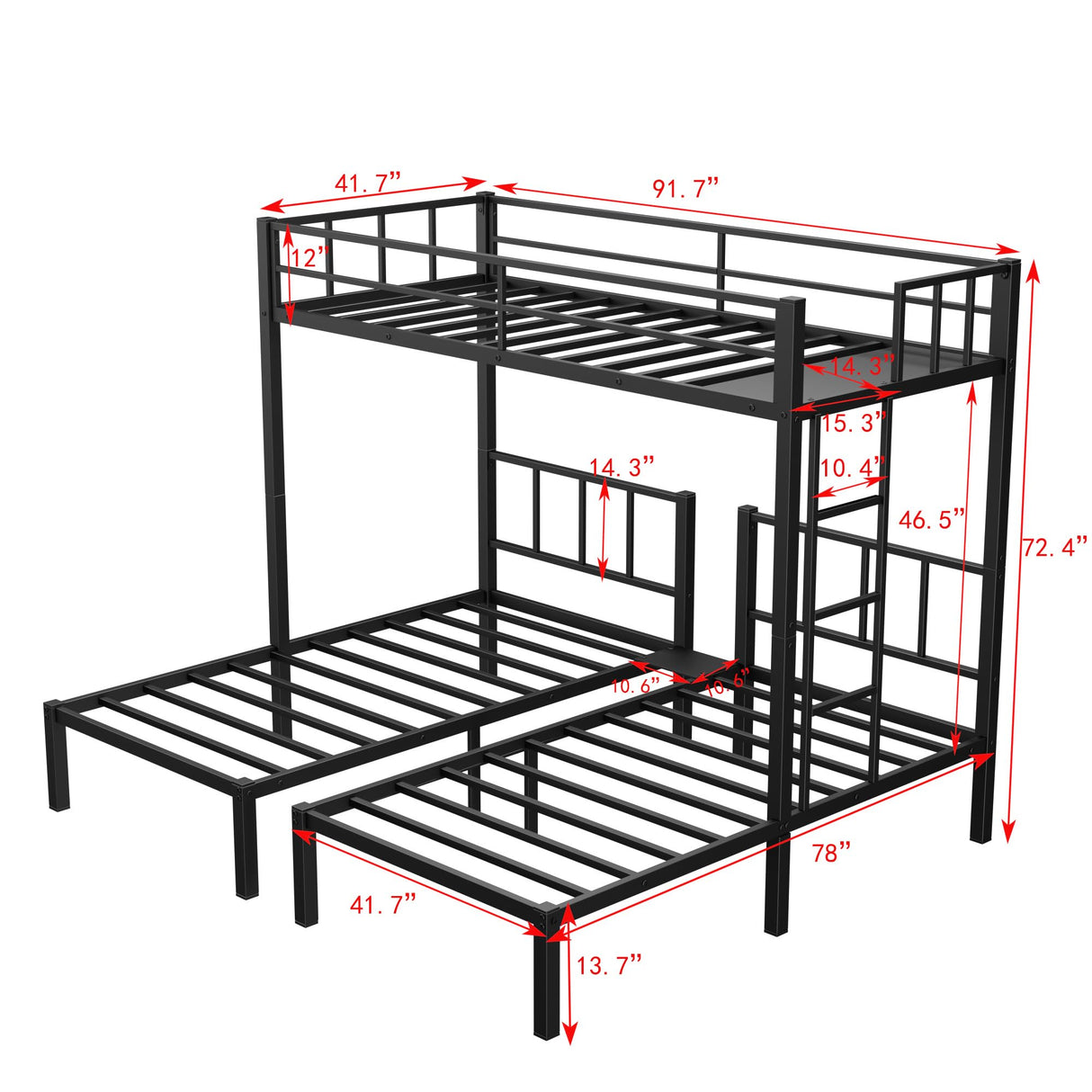 Twin Over Twin Over Twin Triple Bunk Bed for Kids,3 Bed Bunk Beds for 3,Metal Triple Bunk Beds with Built-in Desk,Separates Into 3 Twin Beds,Noise Reduced Structure,Black Bellemave