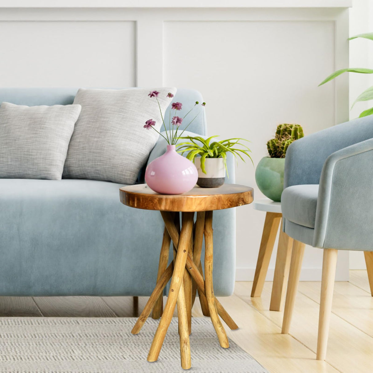 WELLAND Teak Wood Stick Leg End Table WELLAND