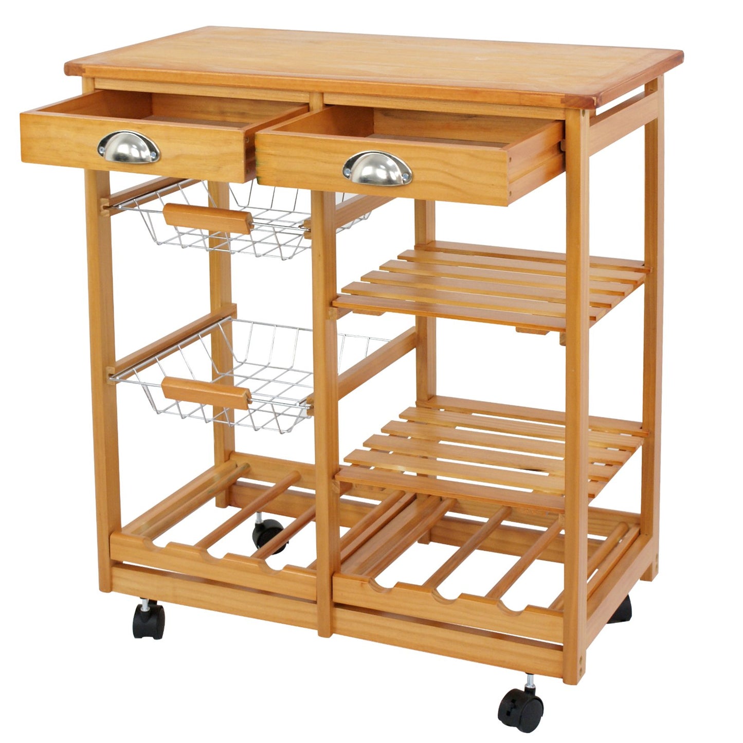 ZENY 4-Tier Stylish Wooden Kitchen Storage Cart with Drawers & Baskets - WoodArtSupply