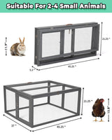COZIWOW Chicken Coop Run Rabbit Hutch, Portable Chicken Cage Pens with Top & Side Opening Doors, Folding Wooden Chicken Coop, Outdoor Indoor Small Animal Playpen, Chicken Brooder Box, 45.3Inch (Grey) COZIWOW