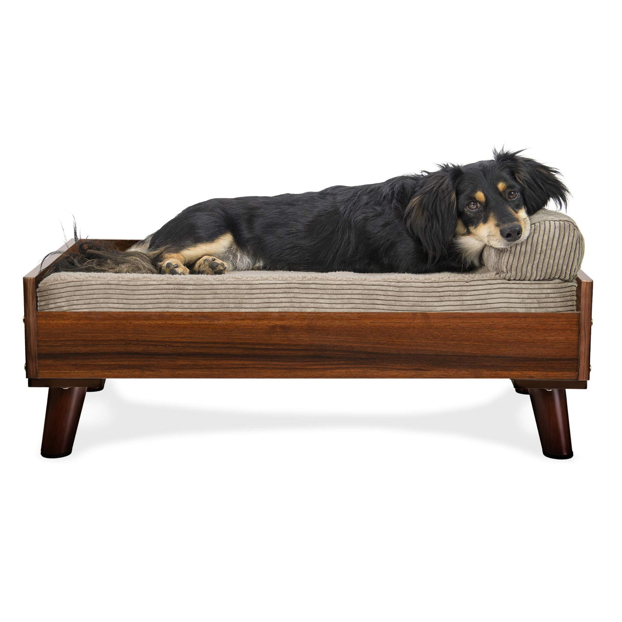 Furhaven Elevated Dog Bed Frame for 30" x 20" Medium Dog Beds, Easy Assembly - Mid-Century Modern Bed Frame - Walnut, Medium Furhaven