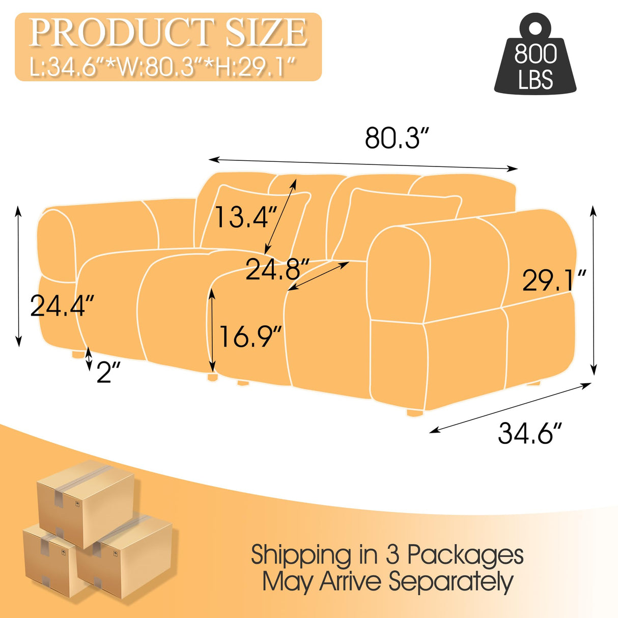 PINSOLID 80" Modern Sofa Couch, Comfy Deep Seat Lambswool Cloud Sofa, Upholstered 3-Seater Boucle Couch, Oversized Loveseat for Living Room, Bedroom, Office, Apartment(White) PINSOLID