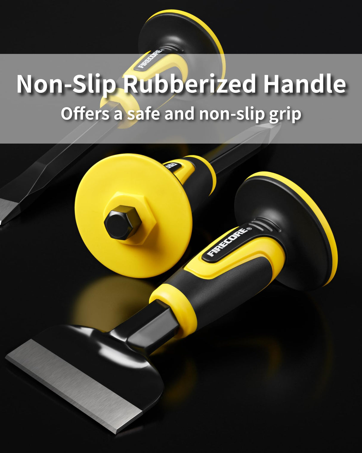 Rock Chisel Set, Firecore 3PCS Masonry Chisel with Hand Guard, Heavy Duty Point Flat Cold Chisel for Concrete Stone Brick Rock Tile Mortar Breaking Demolishing Carving Splitting Cutting Mason Tools Firecore