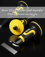 Rock Chisel Set, Firecore 3PCS Masonry Chisel with Hand Guard, Heavy Duty Point Flat Cold Chisel for Concrete Stone Brick Rock Tile Mortar Breaking Demolishing Carving Splitting Cutting Mason Tools Firecore