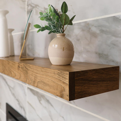 Modern Fireplace Mantel, Contemporary, Floating Mantle, Shelf, Hand Crafted, URBANDI (Aged Oak, 60Lx3Hx8D)