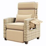 PeacefulHues Outdoor Rattan Recliner, Armrest Console Tray,Patio Lounge, Adjustable Backrest & Footrest 150° Lay Flat, Removable Cushion,Air Pump Chair,for Pool,Balcon,Veranda,Porch,Terrace,Yard PeacefulHues