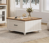 WAMPAT White Coffee Table with Lift Top & Drawer, Square Wood Center Table with Hidden Storage Compartment, Farmhouse Coffee Table for Living Room, 30 Inch WAMPAT