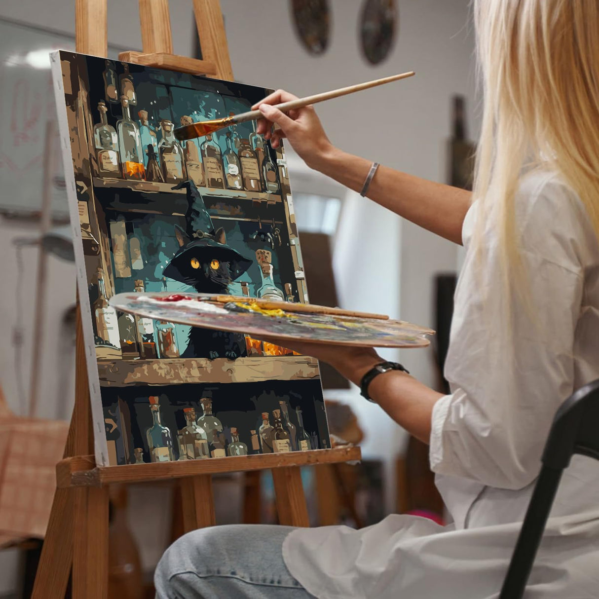 Yezavesu Black Cat Paint by Numbers Kit for Adults Beginner, Magic Adult Paint by Number Kits on Canvas Without Frame, DIY Acrylic Cat Painting by Numbers for Home Wall Decor Gift 16x20 Inch Yezavesu