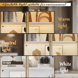 WOODTIME 78.7" H Display Storage Cabinet with Tempered Glass Doors & 3-Color Light, Wooden Curio Cabinet Bookcase Bookshelf with 4-Tier Shelves & 2 Drawers for Home Office Living Room Salon, White WOODTIME