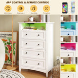 HAIOOU 4 Drawer Dresser with Open Storage Shelf, 47.4" Tall Chest of Drawers Vertical Wooden Clothing Organizer with Power Outlets and Ambiance Light for Bedroom, Closet, Hallway - Modern White HAIOOU