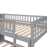 Ball & Cast Twin Over Twin Size Bunk Bed with Two Drawers and Slide,Wood Bunkbed w/Full-Length Guardrails & Storage Convertible Ladder,Space Saving,Slat Support,Bedframe for Child's BedroomGray Ball & Cast
