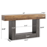 LITTLE TREE 63 Inches Long Console Table, 2-Tier Farmhouse Sofa Table Behind Couch, Large Narrow Entryway Table for Living Room, Wooden Hallway Foyer Table with Heavy Duty Base, Rustic Brown and Grey LITTLE TREE