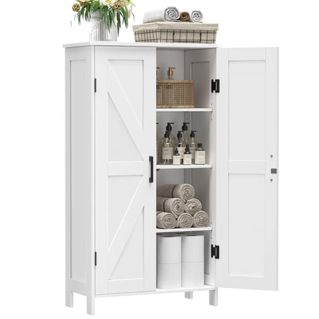 Homleke Farmhouse Bathroom Cabinet with Adjustable Shelves, Free-Standing Storage Cabinet with Barn Doors, for Kitchen, Living Room, Dining Room, Entryway, White Homleke