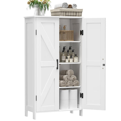 Homleke Farmhouse Bathroom Cabinet with Adjustable Shelves, Free-Standing Storage Cabinet with Barn Doors, for Kitchen, Living Room, Dining Room, Entryway, White