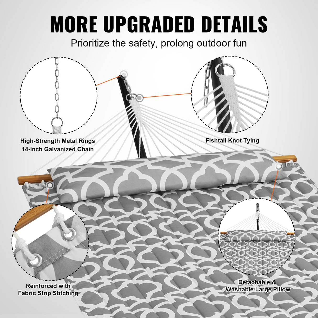 VEVOR Double Hammock with Stand Outdoor 2 Person Hammock for Outside Heavy Duty 480lb Large Free Standing Hammock Double Quilted Fabric Hammock with Portable Stand, Detachable Pillow & Bag VEVOR