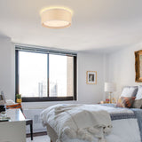 WINGBO 15.7" Modern 3-Light Flush Mount Ceiling Light Fixture with Rattan & Fabric Double Drum Shade for Bedroom Living Room Dining Room Hallway Entryway, Khaki WINGBO