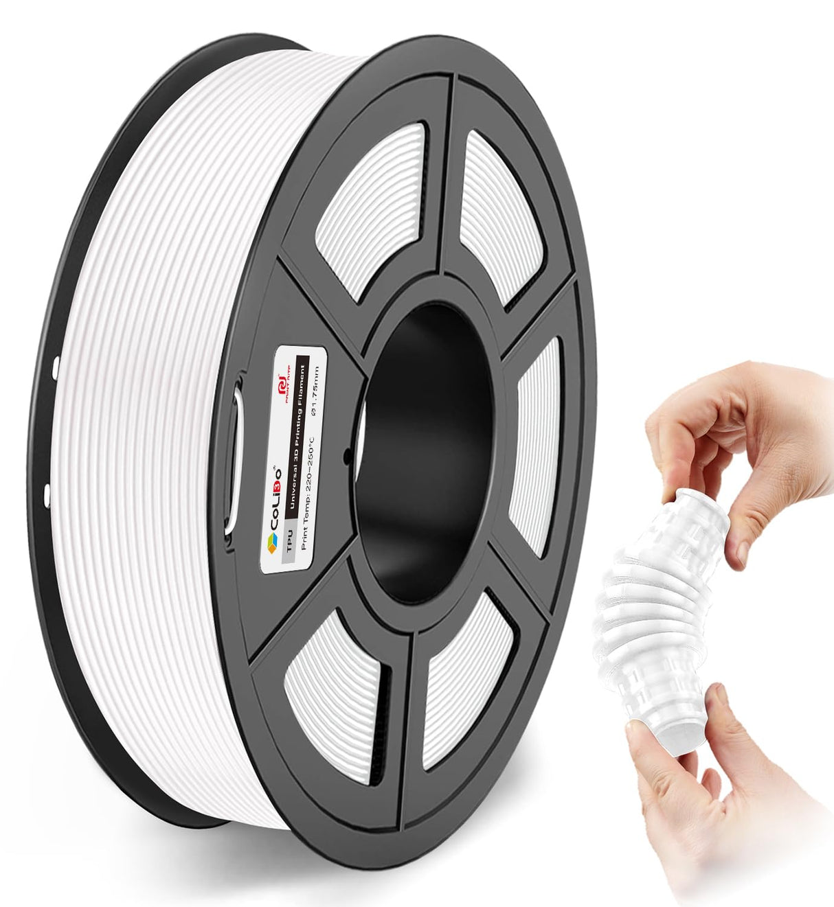 COLIDO Flexible TPU 3D Printer Filament - Shore 95A, 500G Spool, 1.75mm Diameter, Ideal for Durable and Elastic Prints(White,1-Pack) CoLiDo