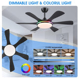 Surtime Ceiling Fans with Lights-47 Low Profile Ceiling Fan with 7-Color RGB Light and Remote/APP Control,Flush Mount,DC Reversible,LED Dimmable Black Ceiling Fans for Bedroom,Indoor/Outdoor Patio Surtime