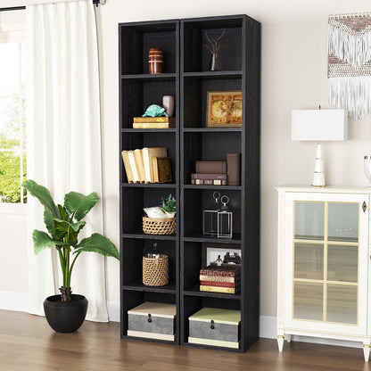 Tall Narrow Bookshelf – 6-Tier Cube Display Rack for Modern Home Office – Black Storage Cabinet by oneinmil - WoodArtSupply