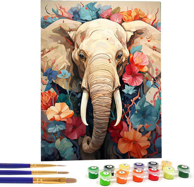 Bimkole Elephant Paint by Number for Adults, DIY Oil Painting Kit on Canvas with Paintbrushes and Acrylic Pigment, Perfect for Paint by Numbers for Adults Beginner, for Home Wall Decor 16x20inch