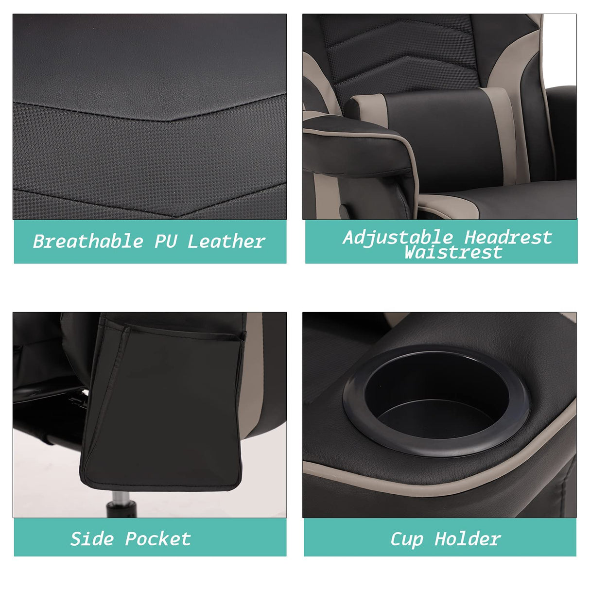 LVUYOYO Reclining Gaming Chair, Gaming Chair with Footrest and Massage, High Back PU Leather Gaming Recliner w/Adjustable Height, Swivel Game Chair with Lumbar Support, Cup Holder, Headrest LVUYOYO