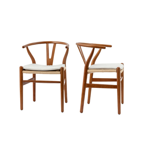 EthanEllen Kitchen and Dining Chairs Set of 2 with Cushion, Wishbone Chairs Set of 2, Wood Wishbone Dining Chair (Walnut) EthanEllen