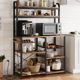 GarveeHome Microwave Stand Bakers Rack with Power Outlet, Kitchen Baker Rack with Wire Basket, 6-Tier Large Freestanding Utility Storage Shelf for Kitchen Dining Living Room, Rustic Brown GarveeHome