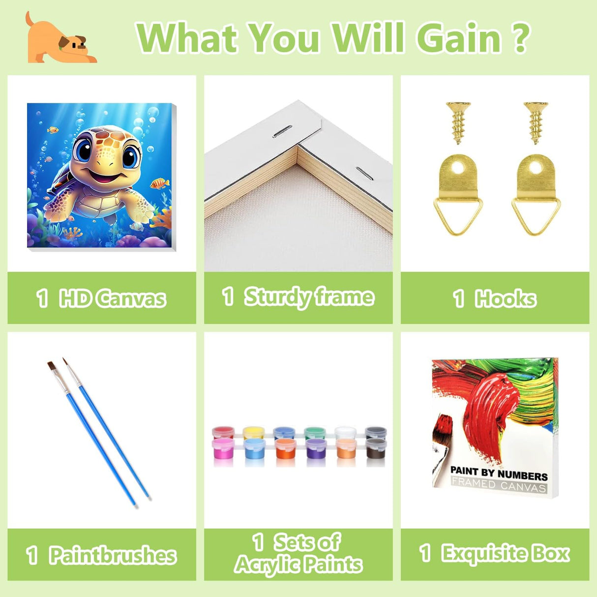 Reivworl Paint by Numbers Kit for Kids with Frame, Sea Turtles Paint by Number with Frame, Paint by Number Kids Age 5-8-12 for Gifts and Home Decor (8X8Inch) Reivworl