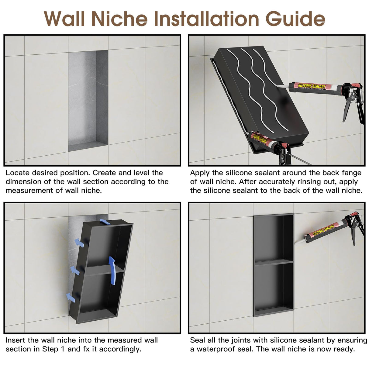 dancrul Stainless Steel Shower Niche, 24" X 12" Recessed Shower Shelf, Ready to Tile Niche for Bathroom Storage, Matte Black dancrul
