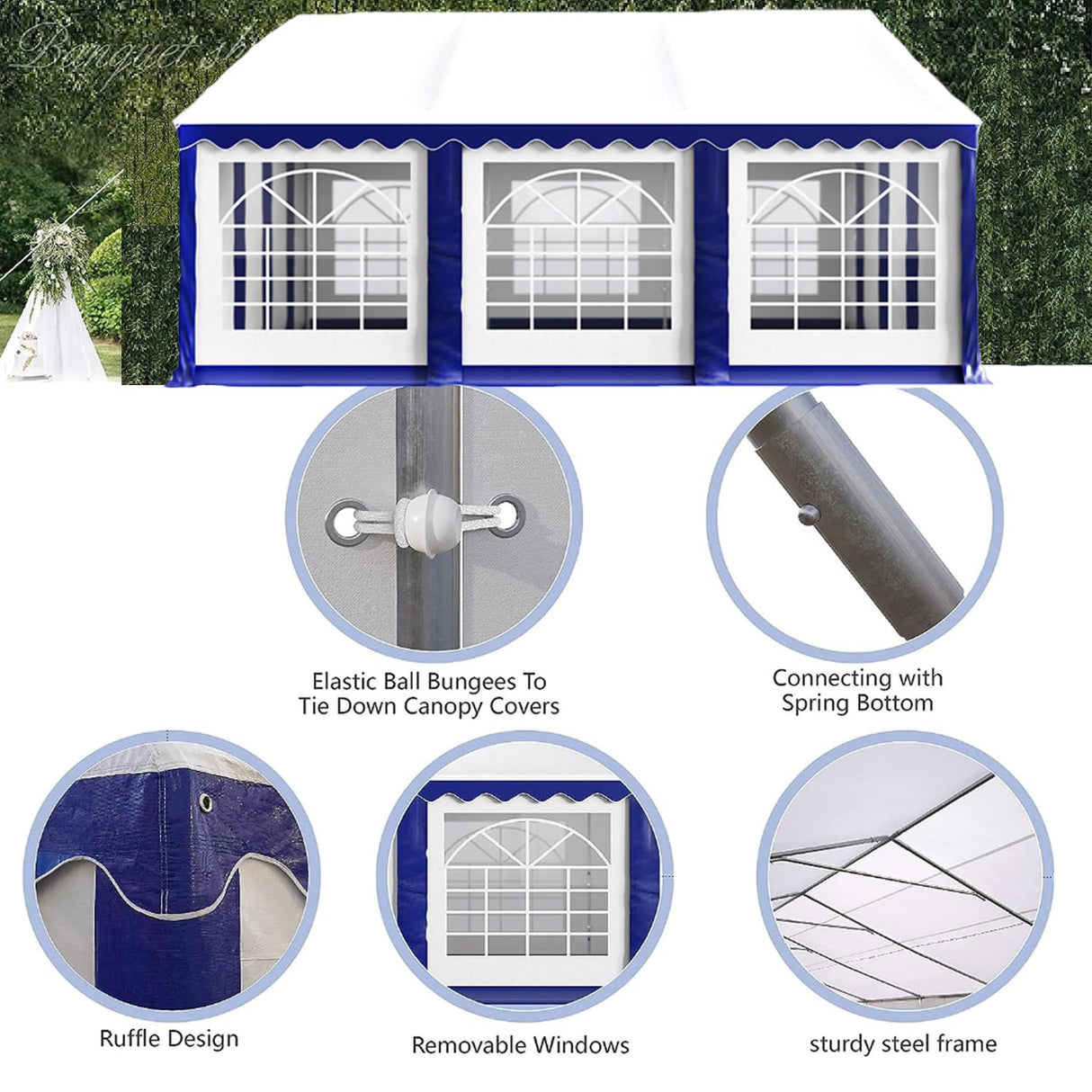 MFSTUDIO 16'x20' Party Tent, Outdoor Heavy Duty Party Tents with Removable Sidewalls, Large Canopy Tent Shelter for Outdoor Events Wedding Birthday, Blue MFSTUDIO