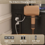 Vabches Black Vanity Desk, Vanity Mirror with Lights, Makeup Vanity Desk with Stool, Vanity Table with Large Storage Drawers and Shelves, Time and Temperature Display, 3 Led Lighting Modes Adjustable Vabches