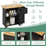 Shintenchi Rolling Kitchen Island Cart with Folding Drop Leaf Breakfast Bar, Portable Trolley Island with Large Storage Cabinet, Shelf and Drawer, Black Shintenchi