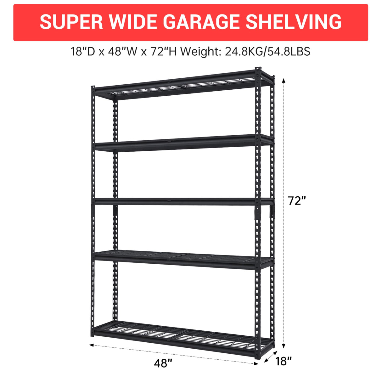 COZONY 48x18x72 Inch Garage Shelving, 5 Tier Heavy Duty Wire Shelf 2500 Lbs Capacity, Adjustable Metal Shelves, Industrial Utility Shelf Rack for Garage, Basement, Pantry, Warehouse COZONY