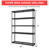COZONY 48x18x72 Inch Garage Shelving, 5 Tier Heavy Duty Wire Shelf 2500 Lbs Capacity, Adjustable Metal Shelves, Industrial Utility Shelf Rack for Garage, Basement, Pantry, Warehouse COZONY