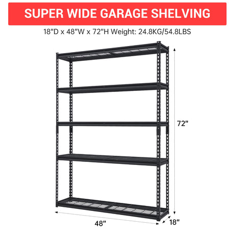 COZONY 48x18x72 Inch Garage Shelving, 5 Tier Heavy Duty Wire Shelf 2500 Lbs Capacity, Adjustable Metal Shelves, Industrial Utility Shelf Rack for Garage, Basement, Pantry, Warehouse COZONY