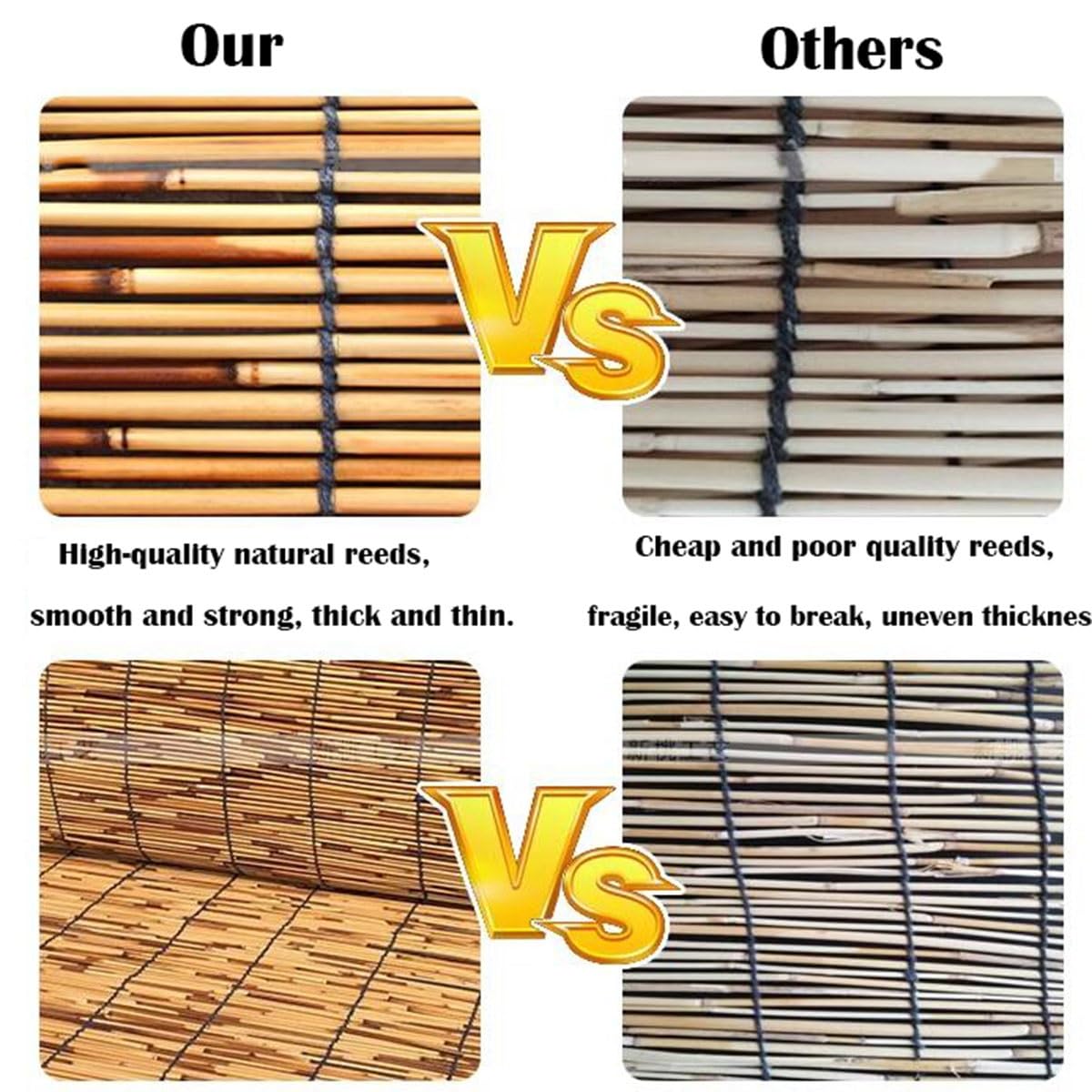 Outdoor Home Matchstick Blinds Cordless Bamboo Shades for Patio Roll Up Waterproof Bamboo Window Blinds Privacy Screen Reed Curtains 20x64in 36x72in 28x48in 72x72in (Size : 22 in Wide x 48 in High) VELLOW