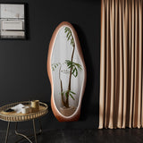 osemy 67"x 26" Wood LED Full Length Mirror with Lights Irregualr Wavy Full Body Mirror Shatter-Proof Hanging/Leaning Wall Mounted Walnut Wooden Framed Mirror for Dressing Bedroom Living Room osemy