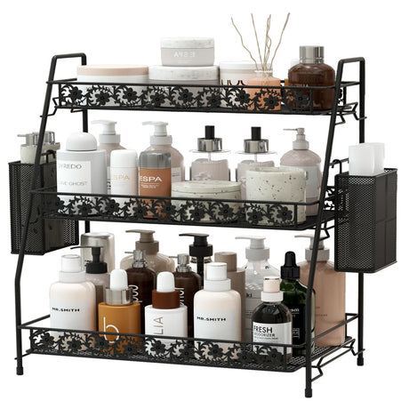 IBEDMAZIE 3-Tier Large Size Storage Rack,Counter Organiztion for Bathroom Countertop Organizer Shelf for Spice Racks for Kitchen/Sink/Bedroom/Living room/Office/Plant Rack with Two Metal Baskets IBEDMAZIE