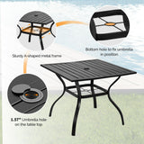 VINGLI 5-Piece Outdoor Dining Set, Metal Patio Dining Set for 4, Square Dining Table with Umbrella Hole & 4 Stackable Patio Chairs for Porch, Deck and Backyard VINGLI