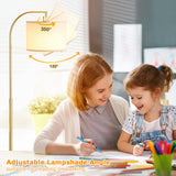 Ambimall Gold Arc Floor Lamp with Remote - Dimmable Bulb, Colors Temperature Adjustable, Easy Assembly, Modern Standing Lamp for Living Room Bedroom Office Reading Room Nursery (Beige Linen Shade) Ambimall