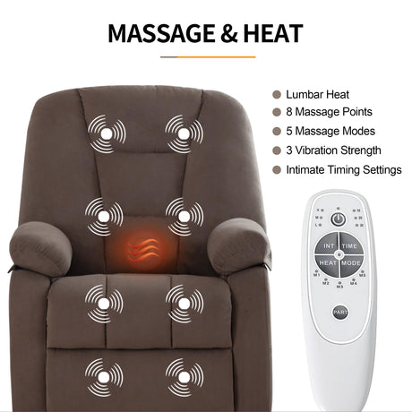 Sftaiyou Power Swivel Rocker Recliner Chair for Adults,Rocking Recliners Chairs with Massage and Heat for Living Room, Electric Fabric Reclining Sofa Chair with USB and Type-C Port (Fabric Brown) Sftaiyou
