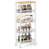 VASAGLE Slim Rolling Cart, 5-Tier Storage Cart, Narrow Cart with Handle, 8.7 Inches Deep, Metal Frame, for Kitchen, Dining Room, Living Room, Home Office, Oak Beige and Classic White ULRC035W09 VASAGLE