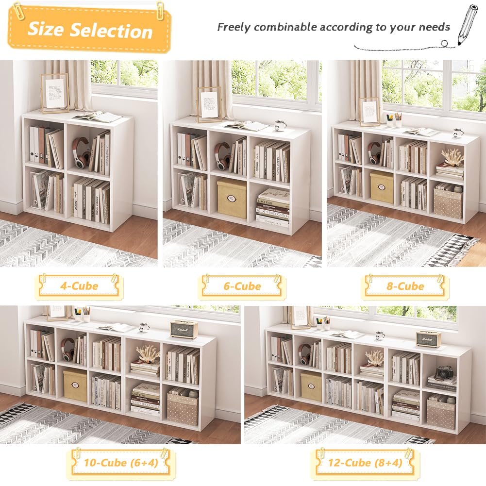 NELYE 8 Cube Organizer Bookcase - Fabric Storage Bins Container, Open Shelf Simple Compartments Bookshelf, White NELYE