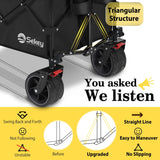 Sekey 48''L Collapsible Foldable Extended Wagon with 440lbs Weight Capacity, Heavy Duty 300L Folding Utility Garden Cart with Big All-Terrain Beach Wheels & Drink Holders. Black Sekey