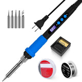 Soldering Iron Kit, 90W LED Display Adjustable Temperature Soldering Iron Automatic Sleep Mode Soldering Gun with 5PCS Tips, Solder Wire, Stand, Flux, Welding Tool for Repair, Electric Repairing, DIY K KERNOWO