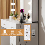 VOWNER White Makeup Vanity Desk with Lighted Mirror & Power Outlet, 3 Color Modes, Vanity Table with Drawer,Sliding Shelves for Bedroom VOWNER